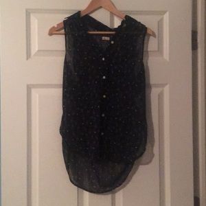 White and Navy blue mesh tank top.
